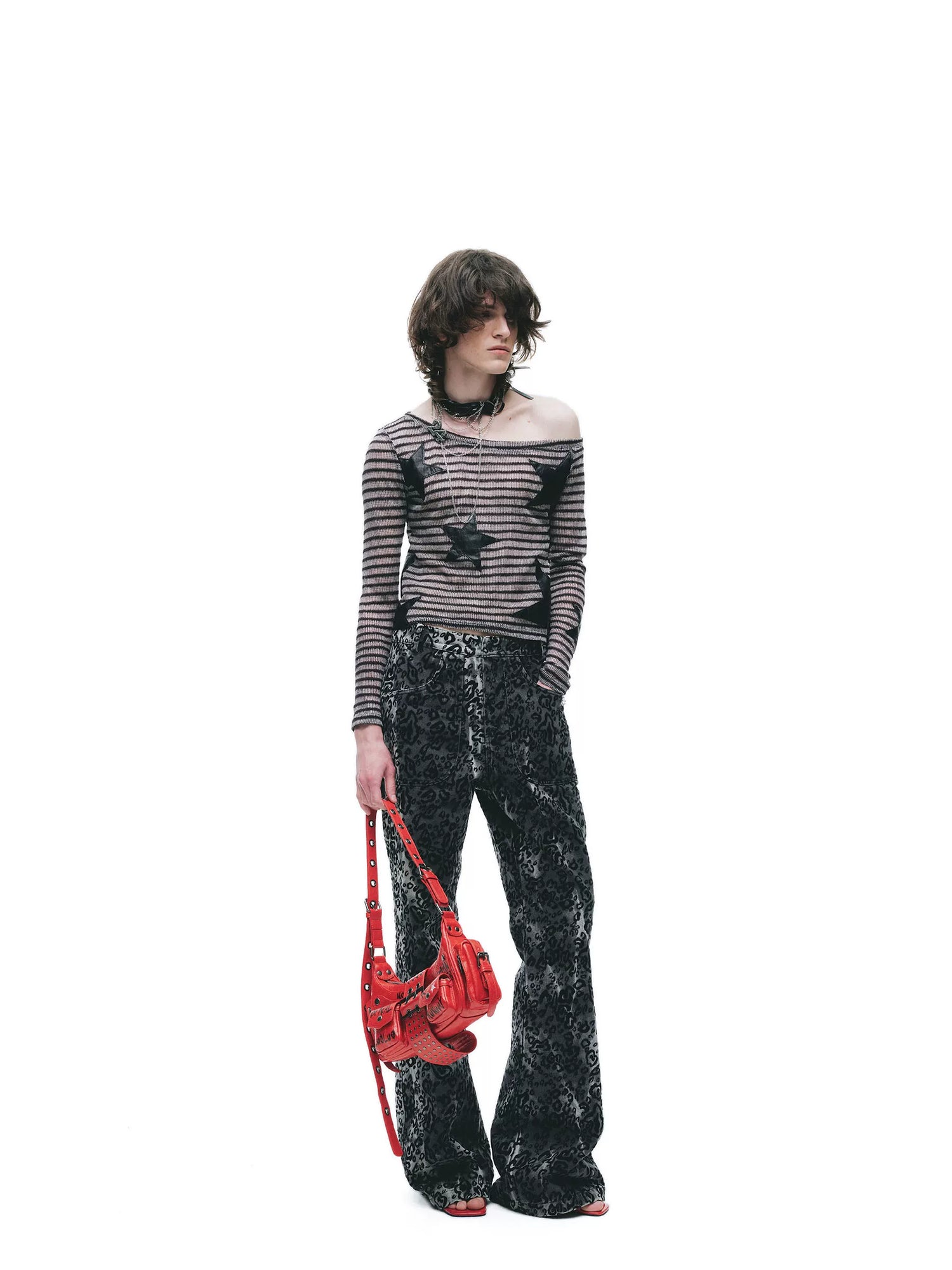 Asymmetric Sheer Knit Off-Shoulder Top