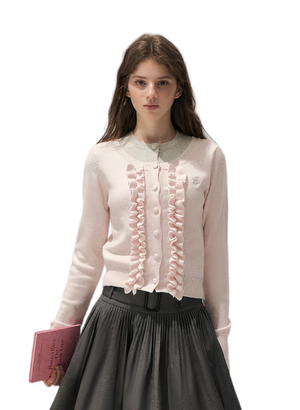 Fine-Gauge Ruffle Cardigan Sweater