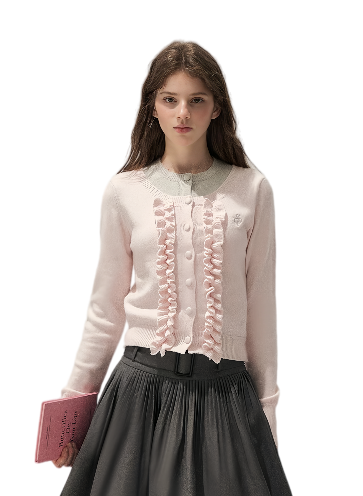 Fine-Gauge Ruffle Cardigan Sweater