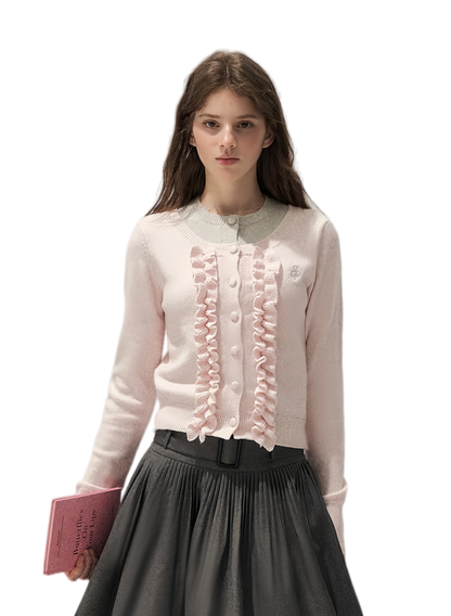 Fine-Gauge Ruffle Cardigan Sweater