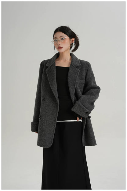 Mid-Length Double-Faced Wool Blazer