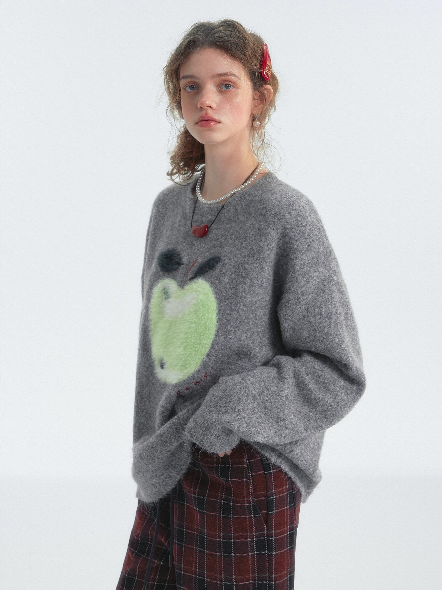 Gray Fun Apple Cloud Knit Sweater