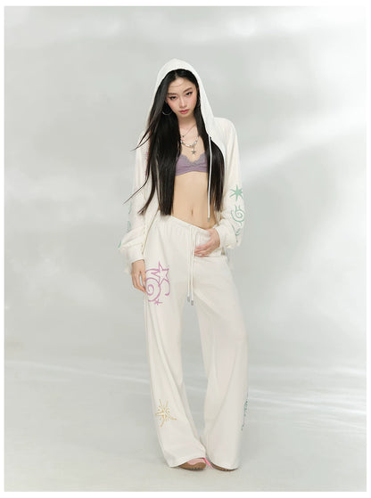Printed Waffle Knit Hoodie &amp; Pants Set