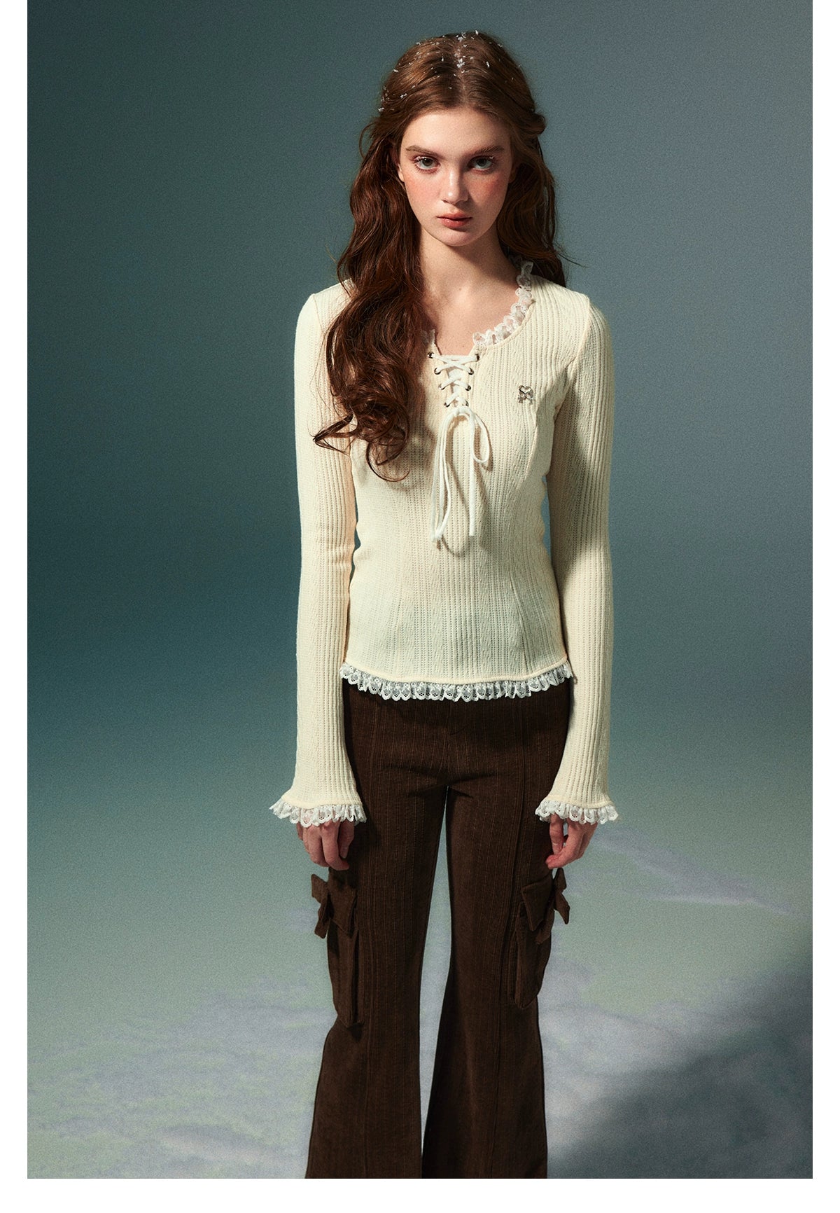 Lace Knit Long Sleeve Sweater - CHINASQUAD