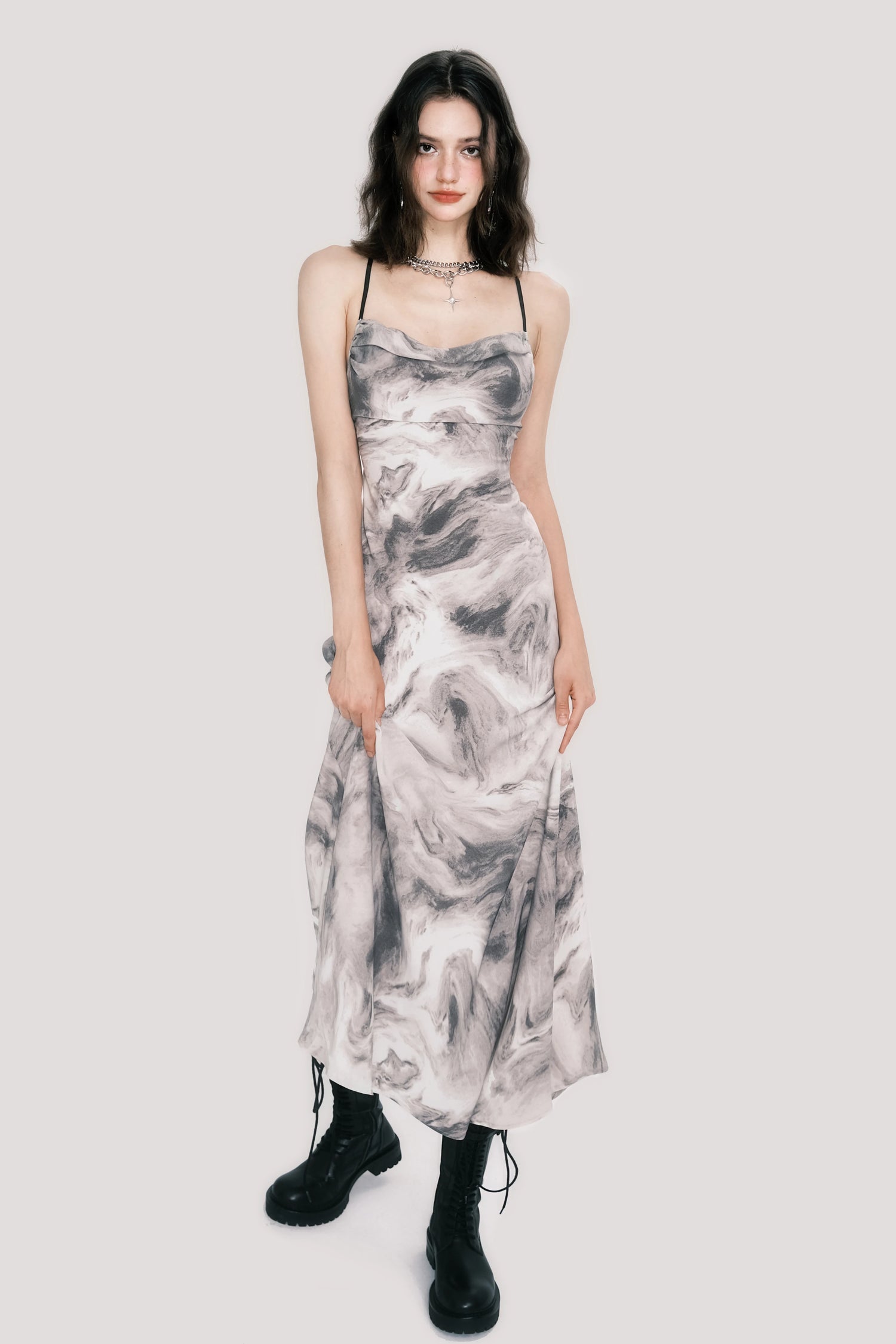 New Chinese Cowl-Neck Backless Maxi Dress