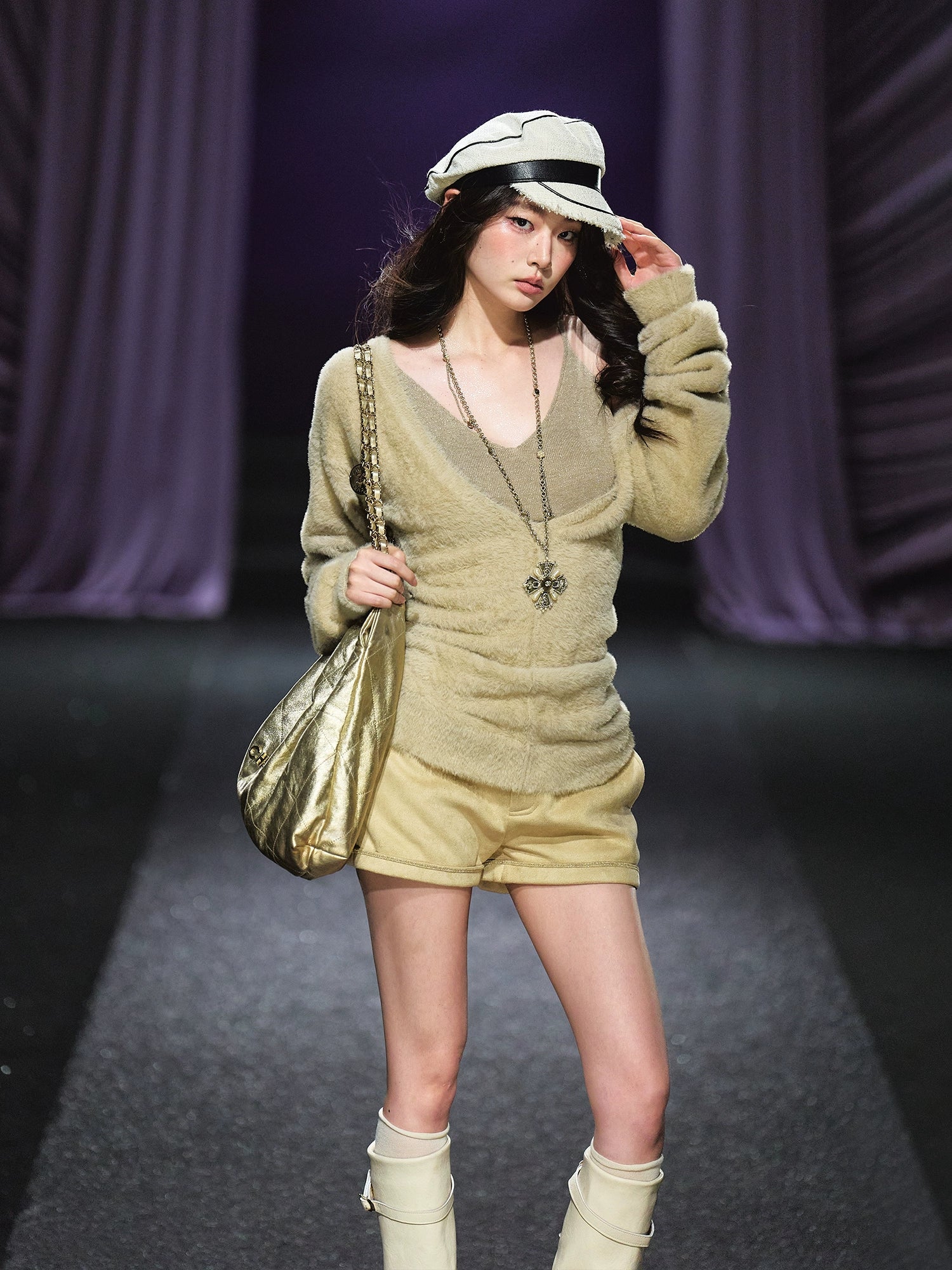 Shimmery Knit V-neck &amp; Camisole Two-Piece Set