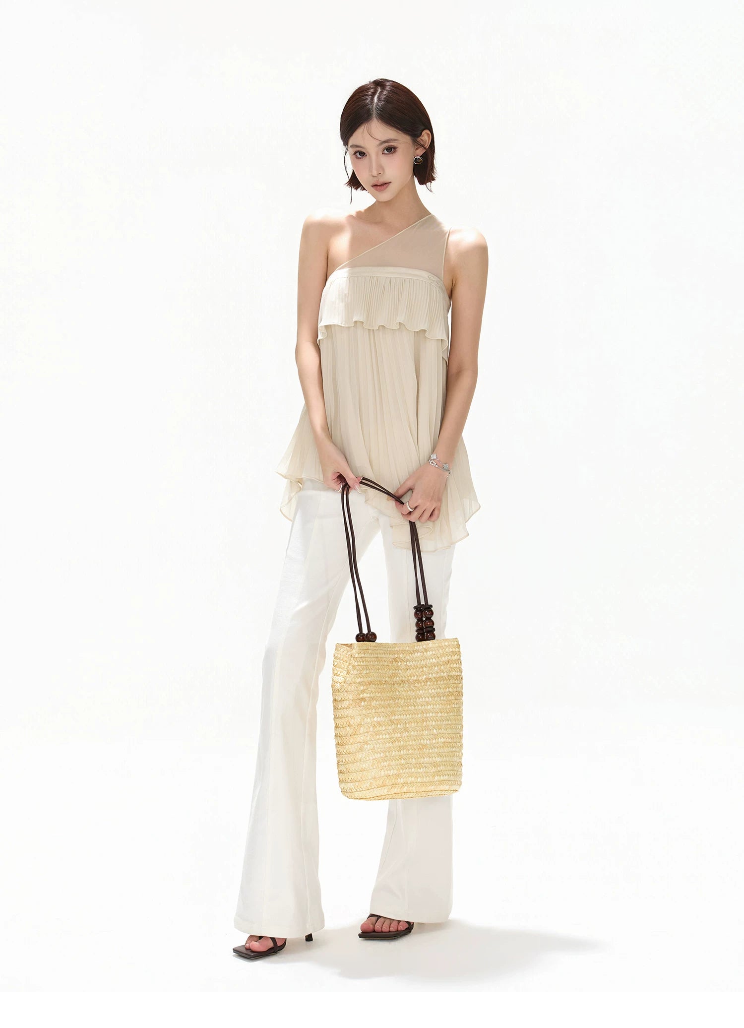 Ethereal Resort One-Shoulder Mesh Top