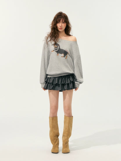 Pearl Dachshund Off-Shoulder Sweatshirt