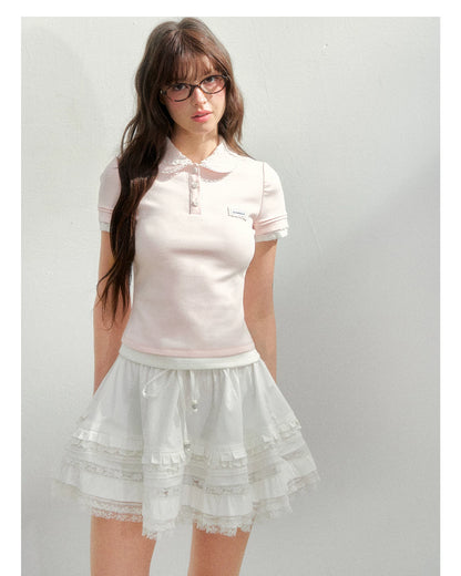 Embroidered Collar Pink Knit Polo