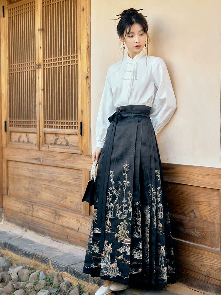 (Final Sale) "墨白·竹下听澜" Modern-style Hanfu Set