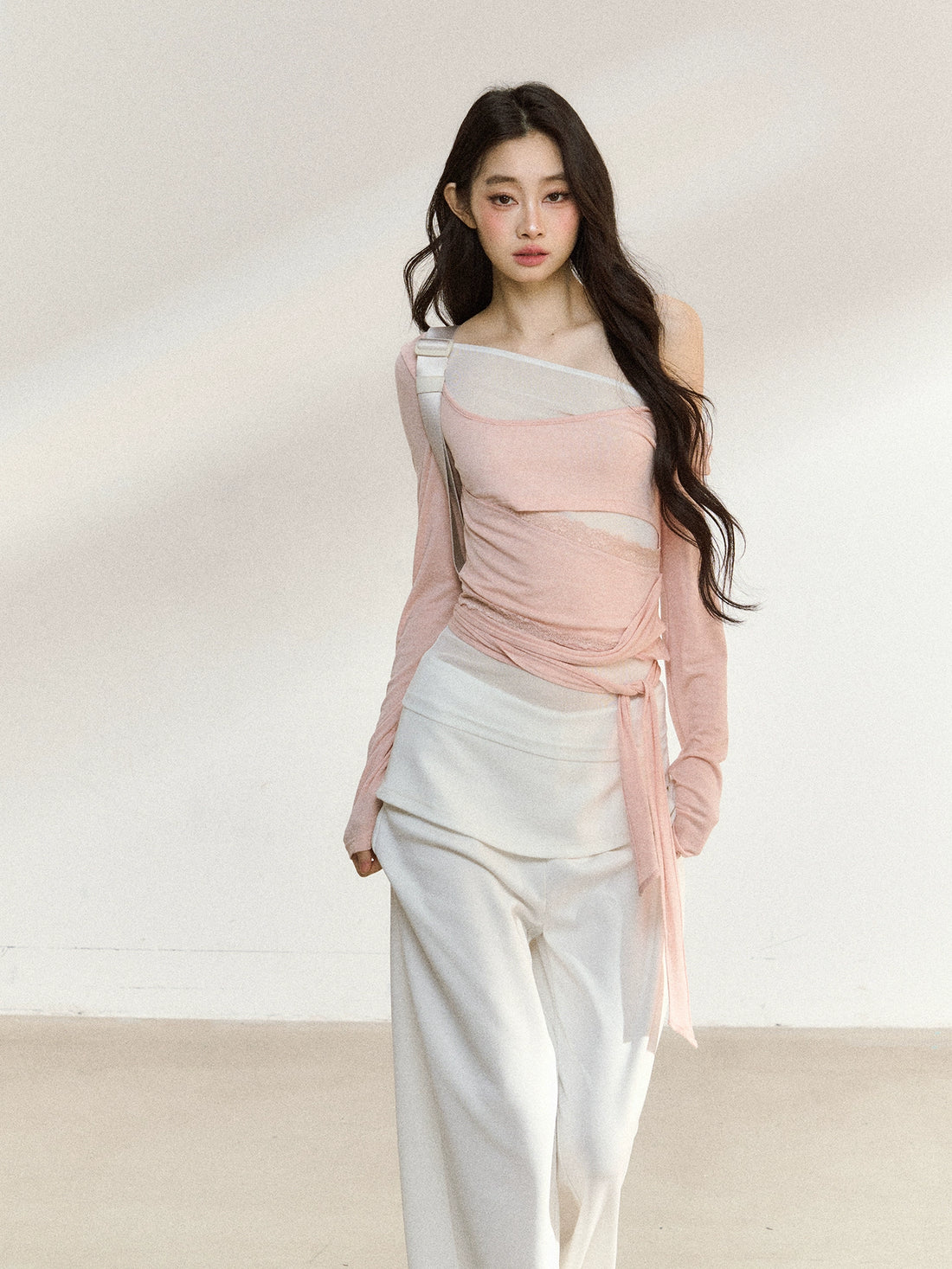 7ShiftiLayered Mesh-Knit Tie Detail T-Shirts