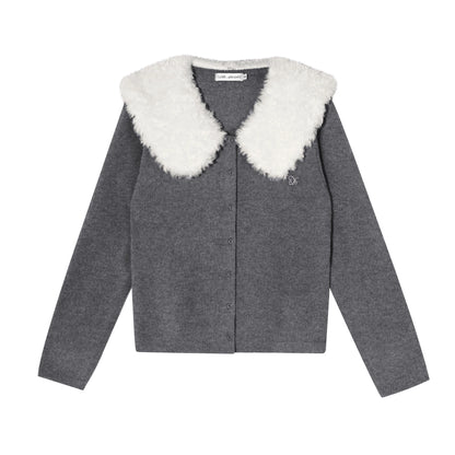 Wool Collar Relaxed Knit Cardigan
