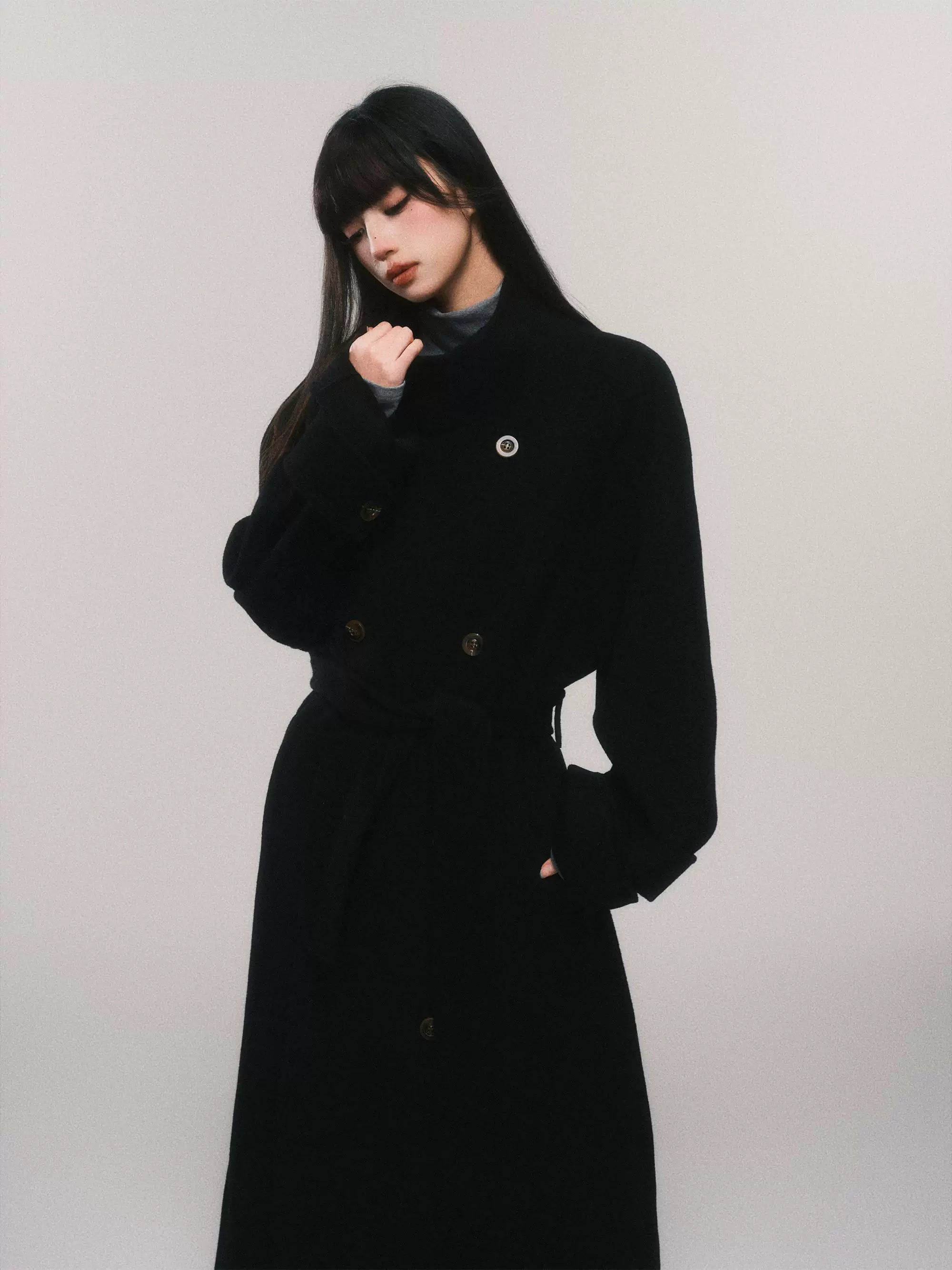 Stand-Collar Double-Faced Wool Coat