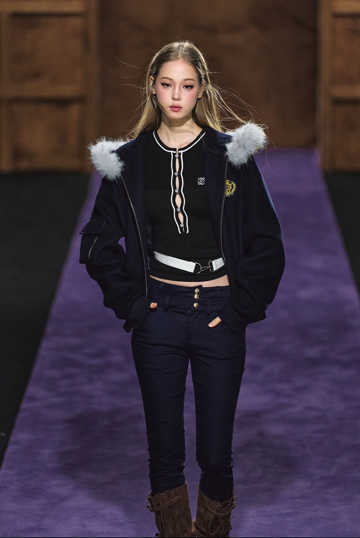 Wool-Blend Faux Fur Trimmed Fleece Hoodie