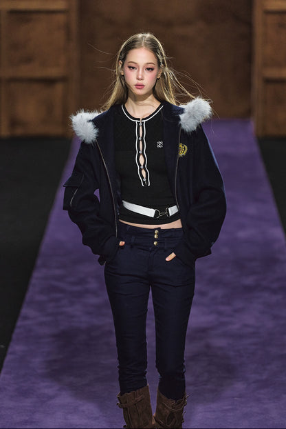 Wool-Blend Faux Fur Trimmed Fleece Hoodie