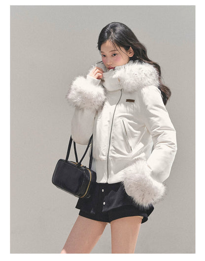Faux Fur White Duck Down Puffer Jacket