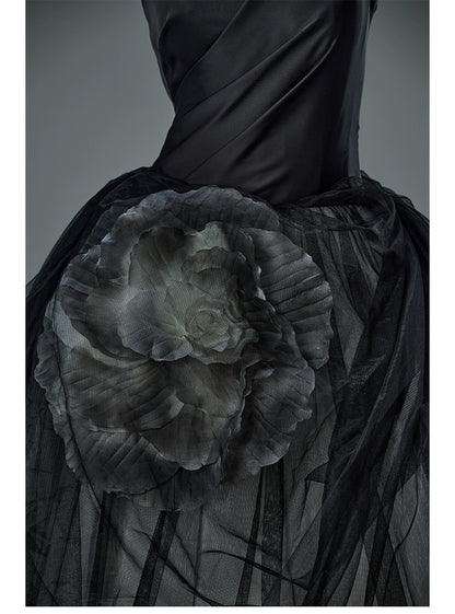 Elegant Deep Grey Couture Gown