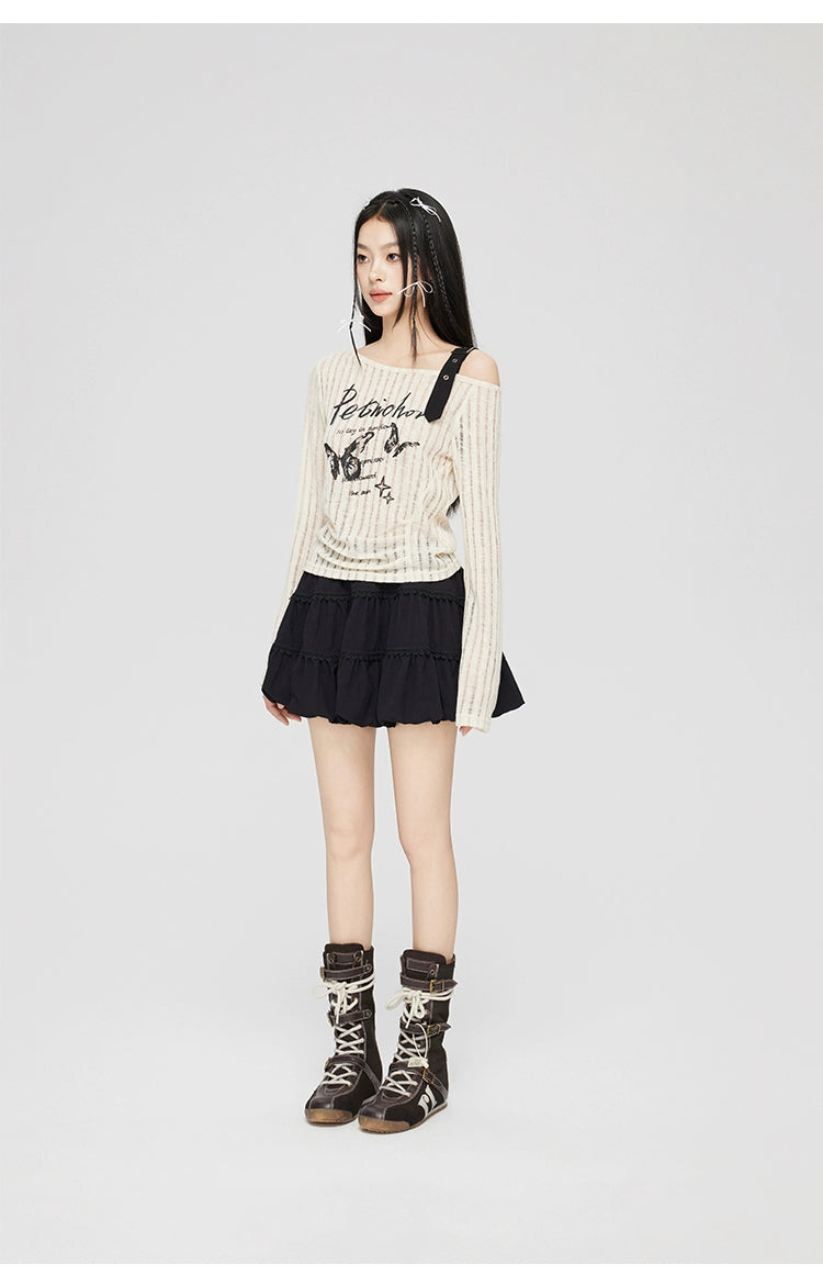 Black &amp; White Lace Stitching Cake Skirt - CHINASQUAD