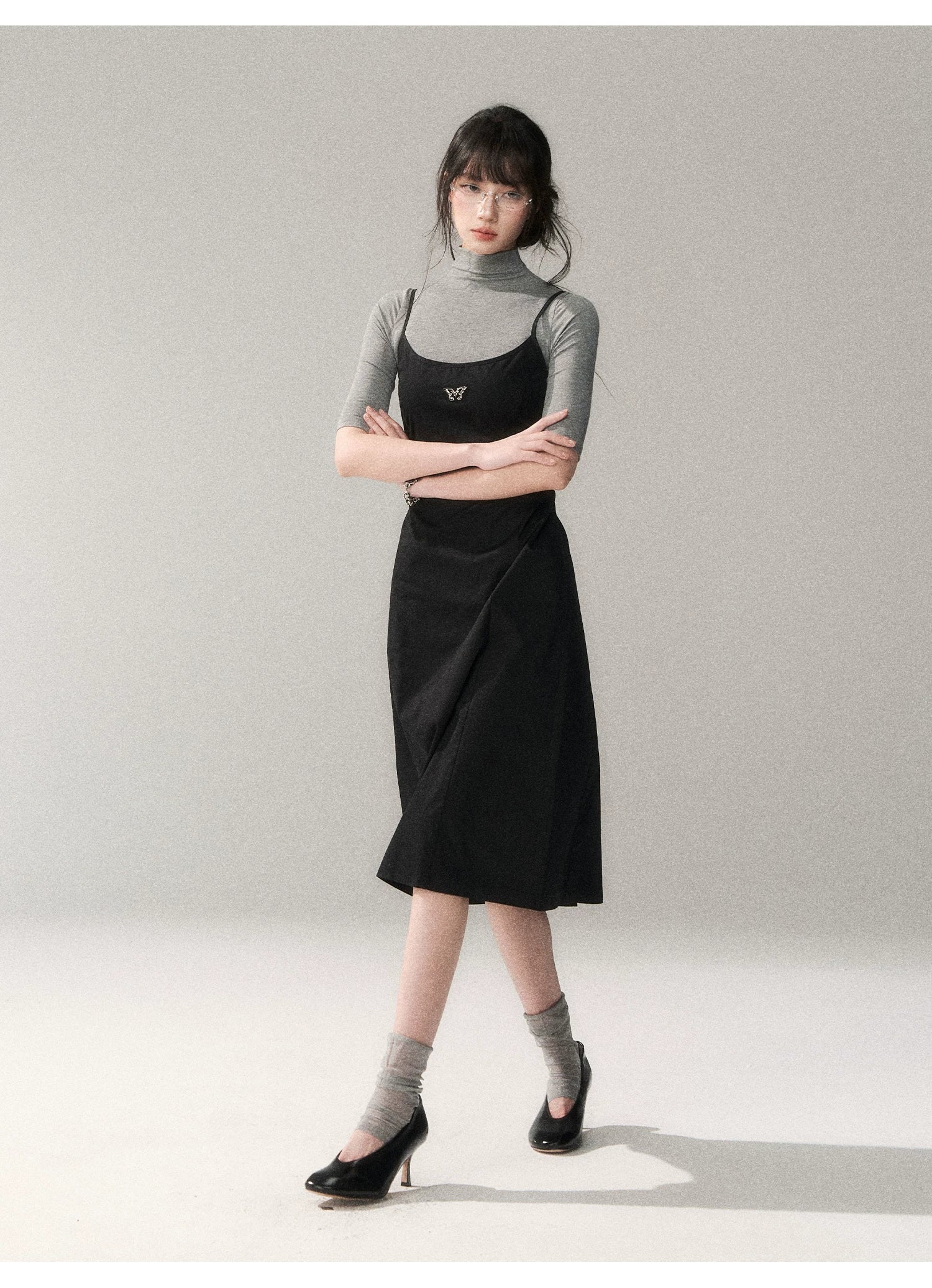 Minimalist Cotton A-Line Slip Midi Dress