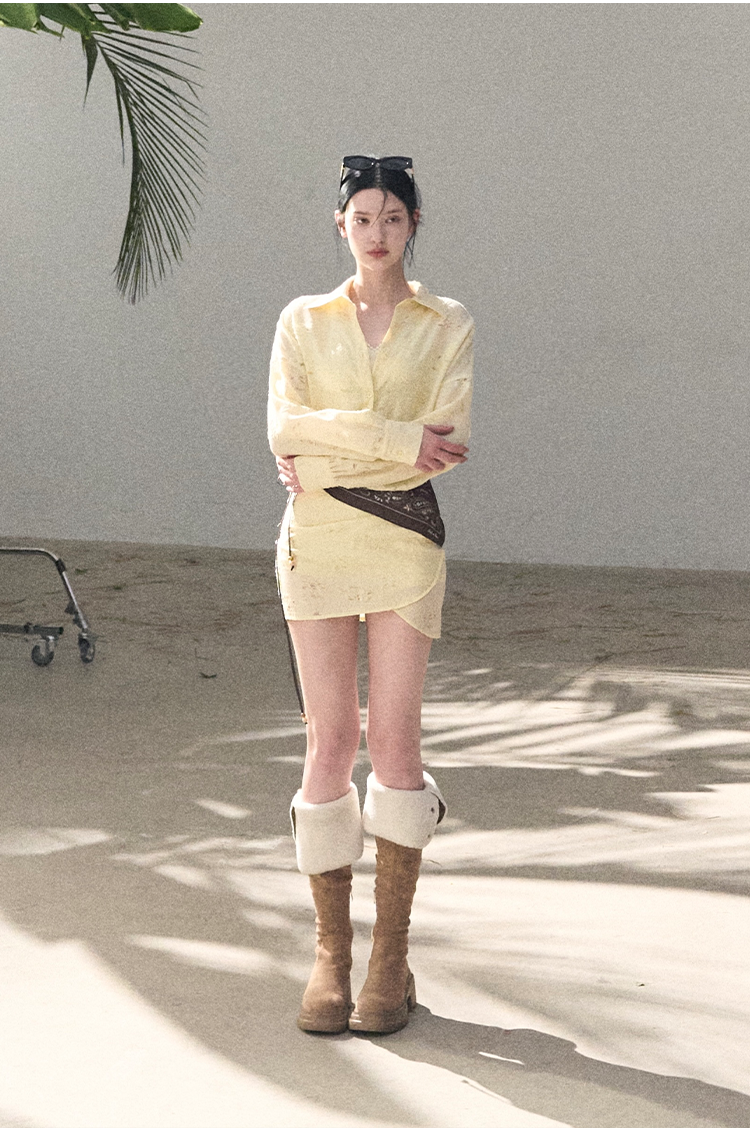 Waist-Cinched Long-Sleeve Shirt Dress