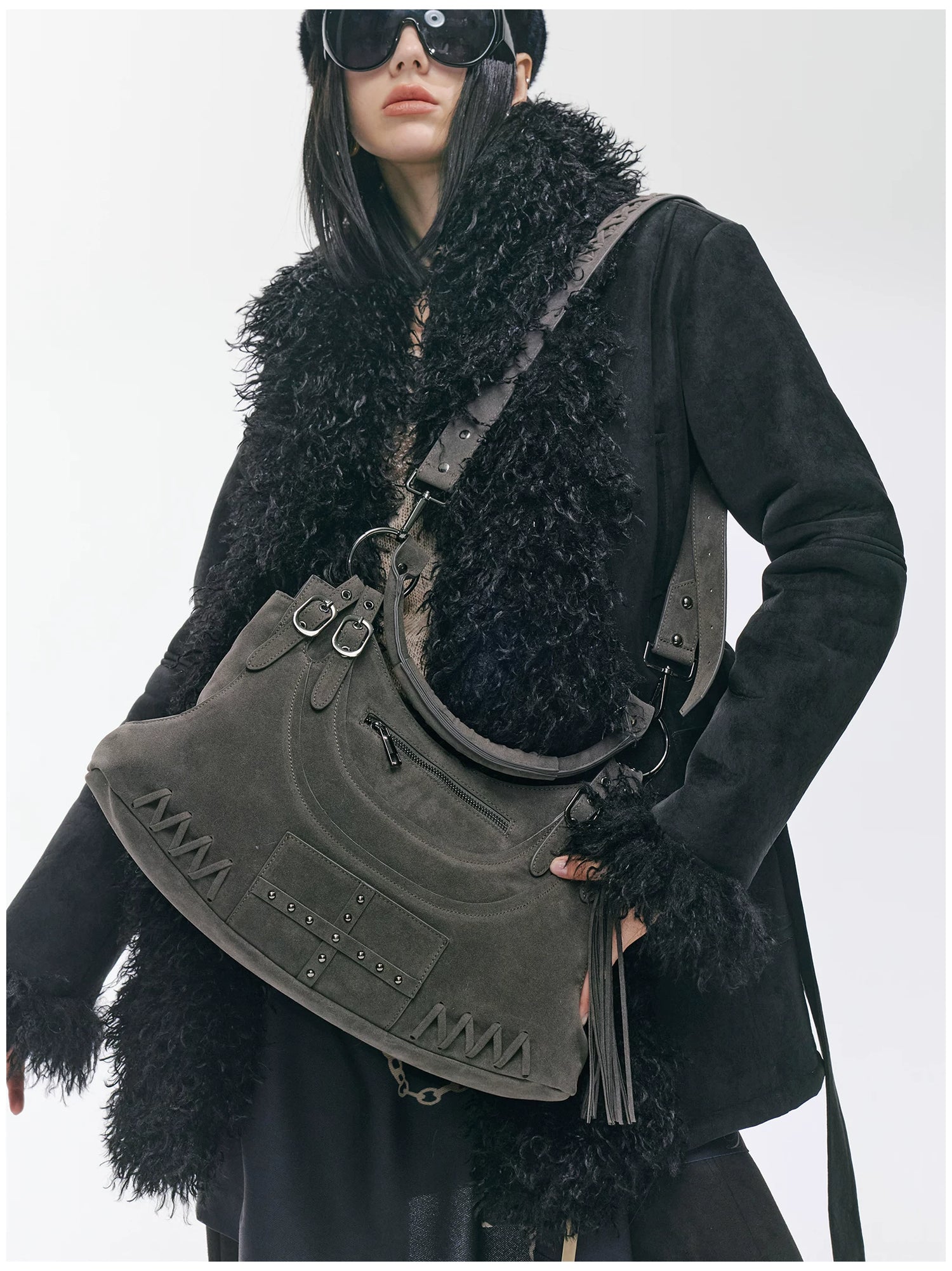 Vintage Studded Fringe Punk Shoulder Bag