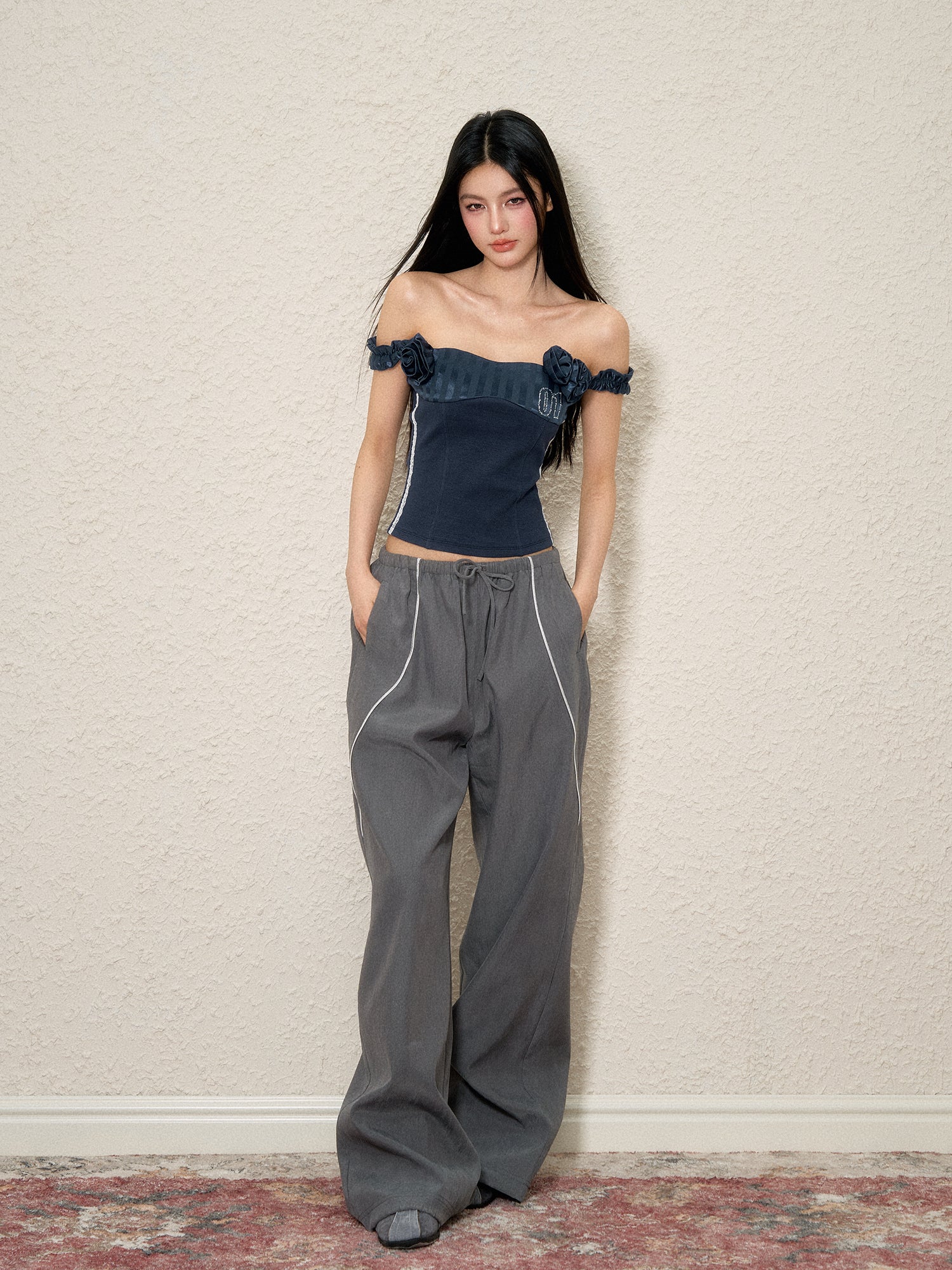 Striped Design Loose Wide-Legged Pants