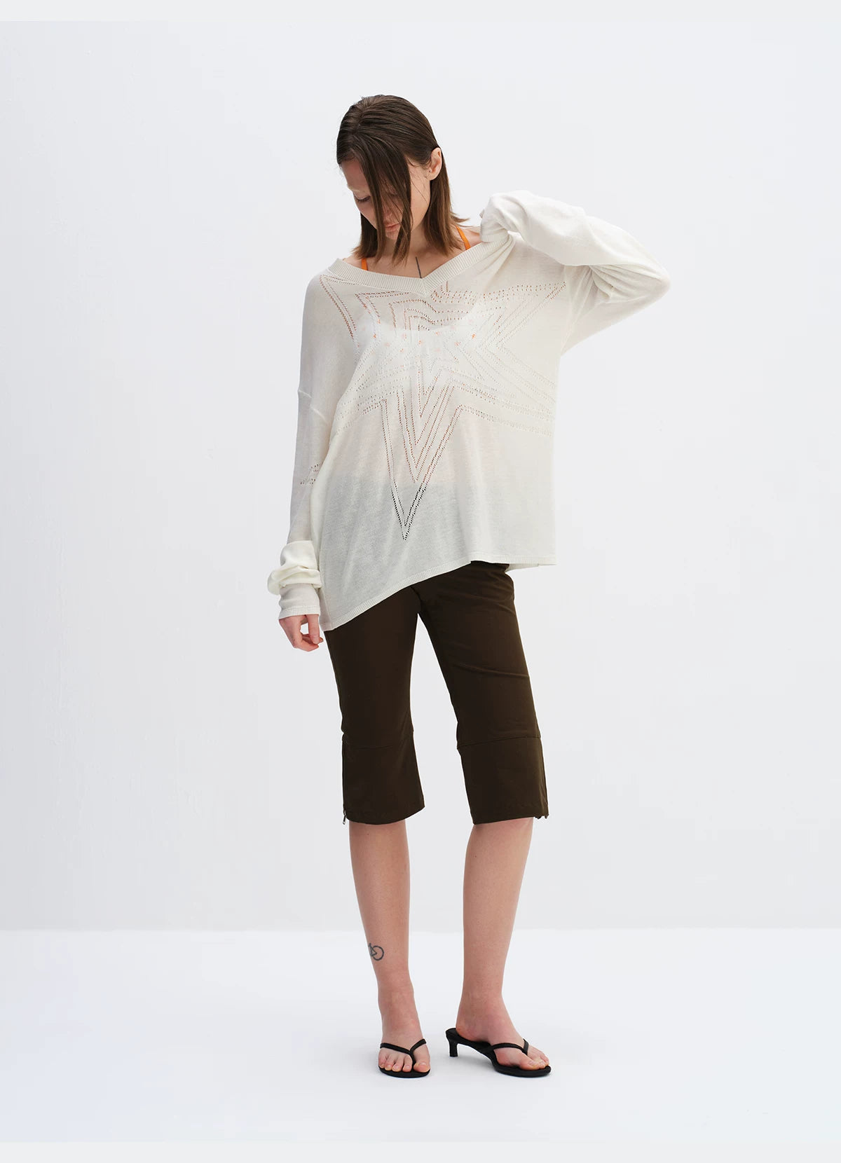 Cotton Hollow Star V-Neck Knit Cardigan