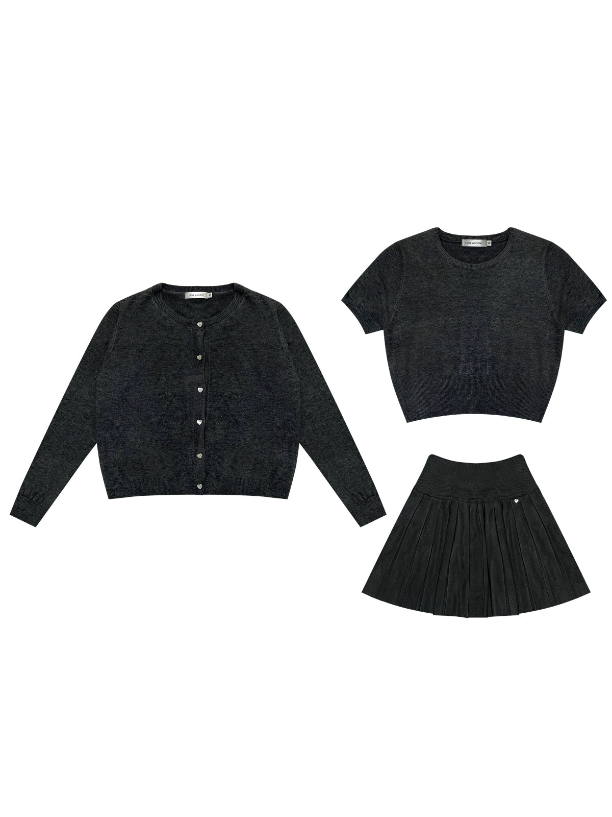 Crewneck Knit Top &amp; Skirt &amp; Cardigan 3-Piece Set