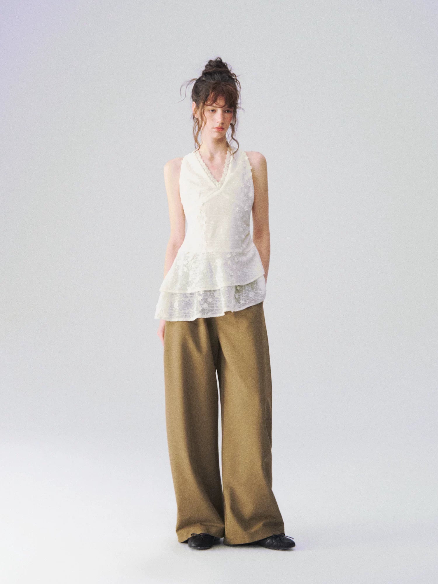 Jacquard Lace Halterneck V-Neck Tank Top