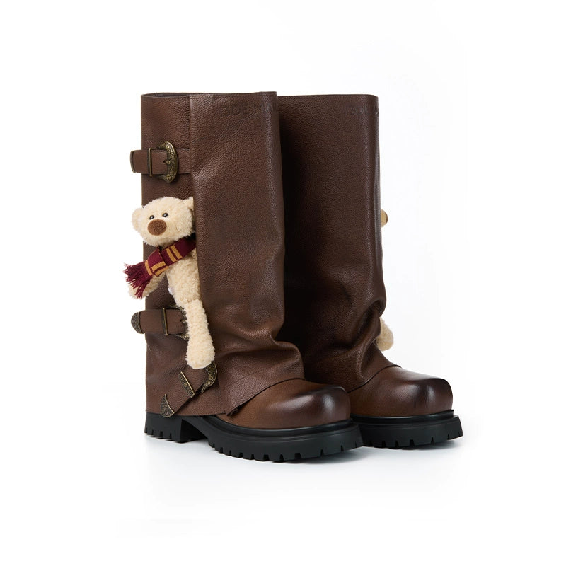 Vintage Stacked High Leather Boots