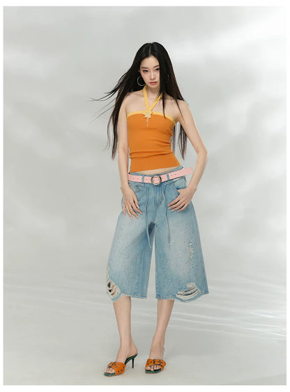 Contrast Halterneck Knit Camisole