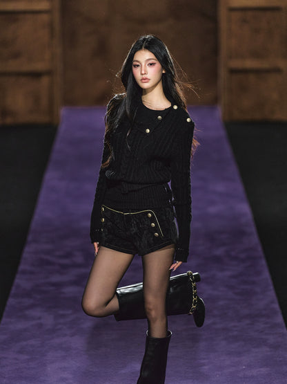 High-Density Corduroy Double-Breasted Slim Shorts