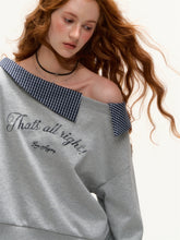 Off-Shoulder Plaid Patchwork Embroidered Sweatshirt - CHINASQUAD