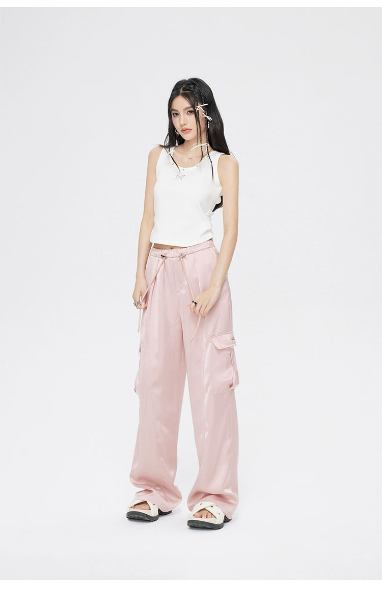 Pink &amp; White Silk Wide-Leg Pants