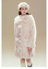 Pink Ombre Doll Collar Long Shearling Coat - CHINASQUAD