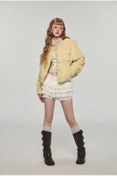 Yellow Faux Fur Casual Crop Coat - CHINASQUAD