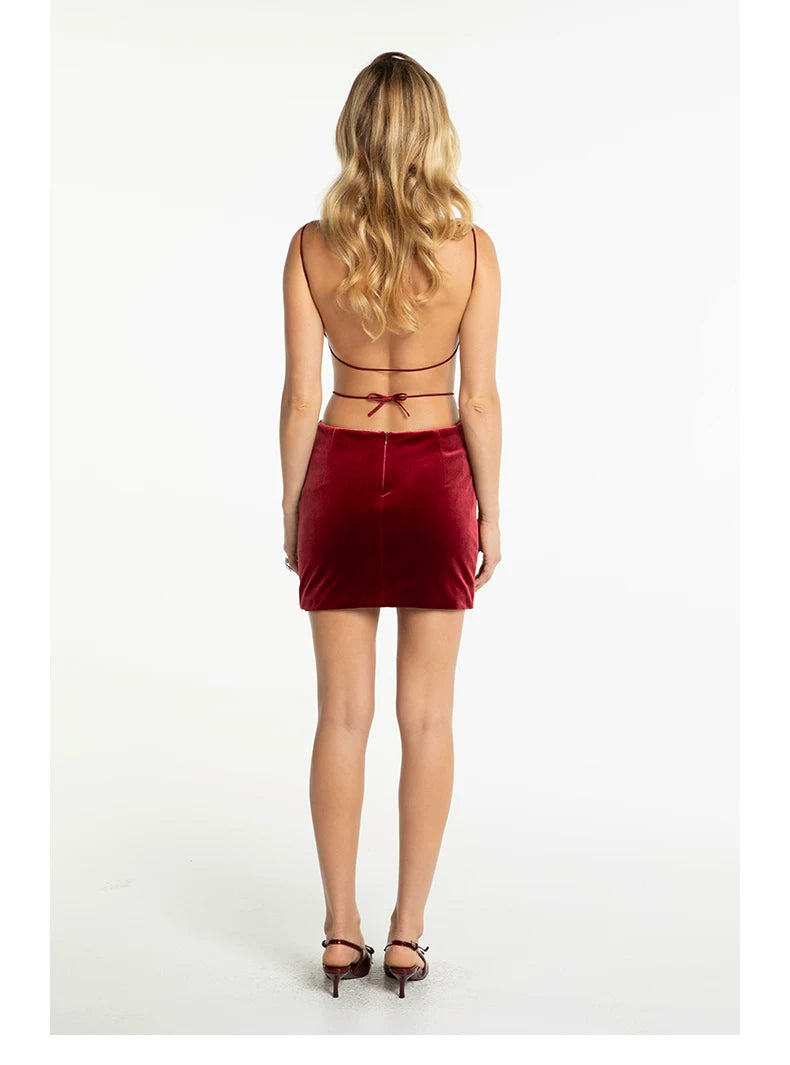 Crystal-Trim Velvet Backless Dress