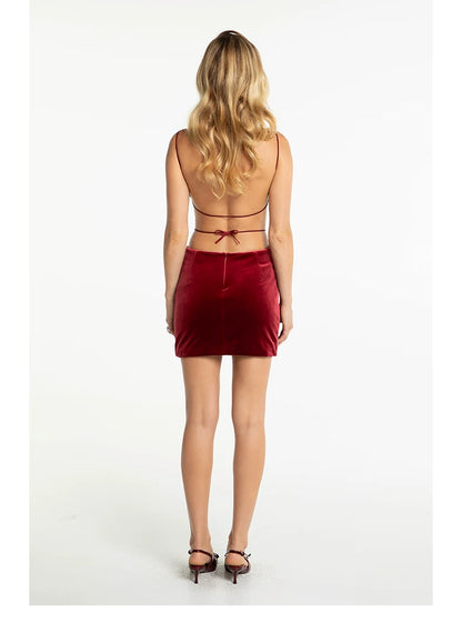Crystal-Trim Velvet Backless Dress