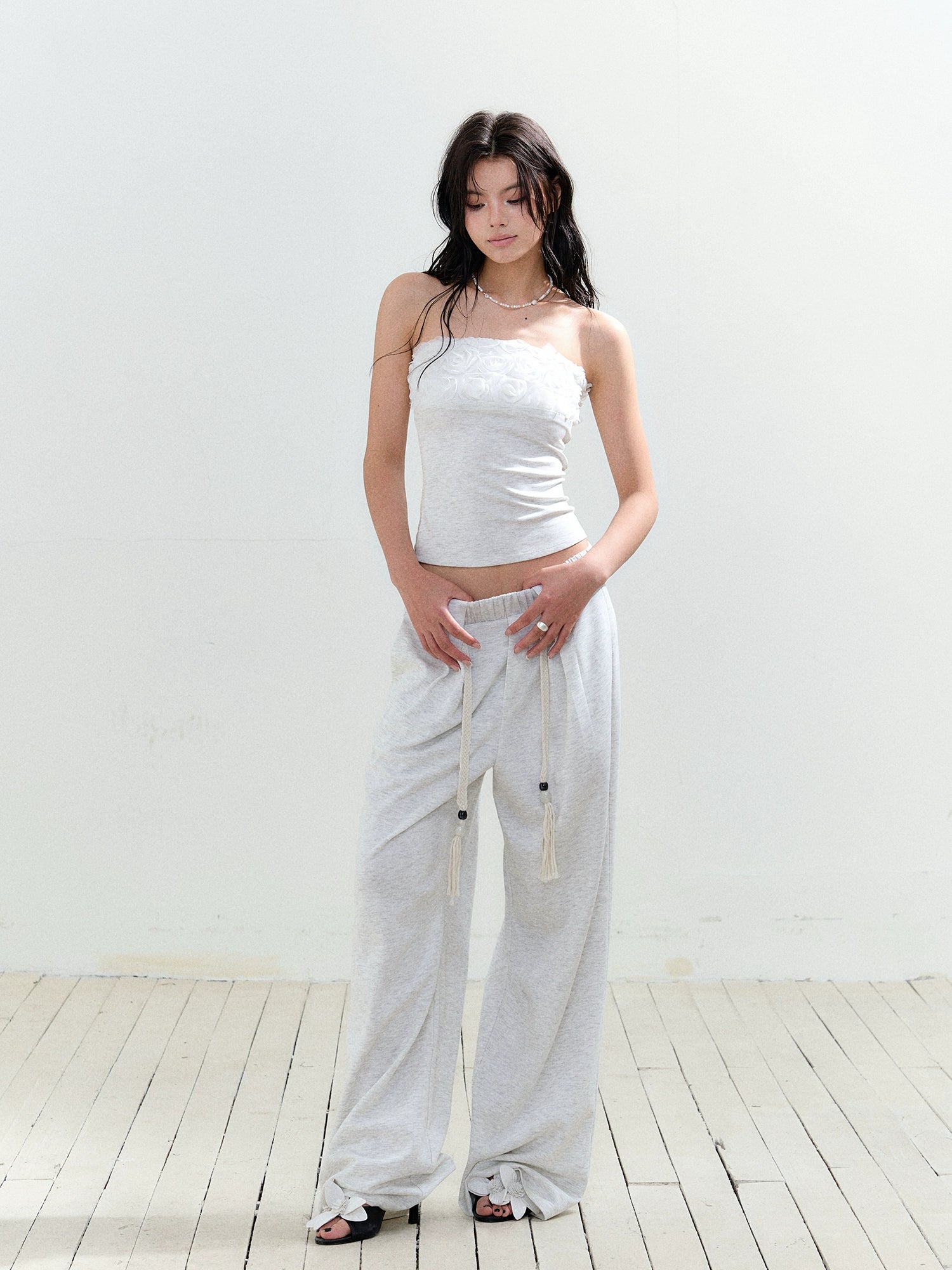 Contrast Waist Drawcord Wide-Leg Sweatpants