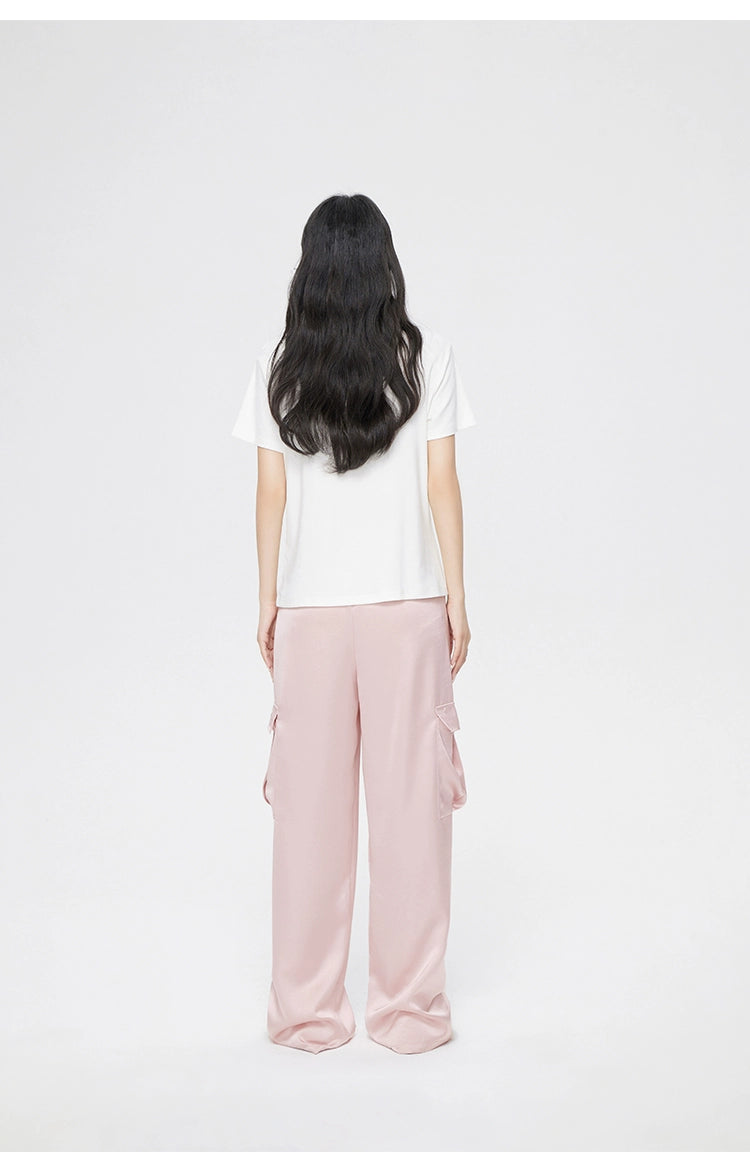 Pink &amp; White Silk Wide-Leg Pants