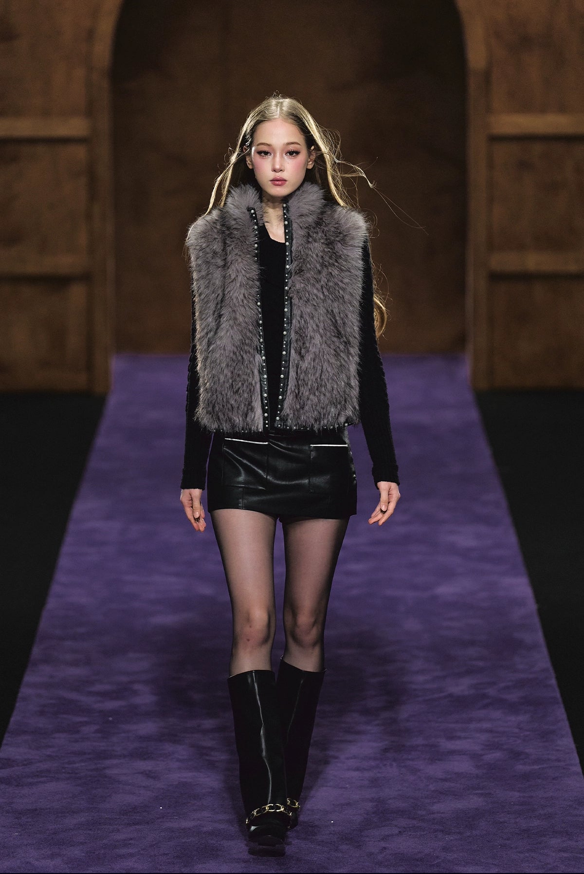 Beaded Faux Fur Layered Vest