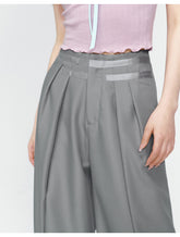 Pink & Grey High-waist Satin Ribbon Trousers - CHINASQUAD