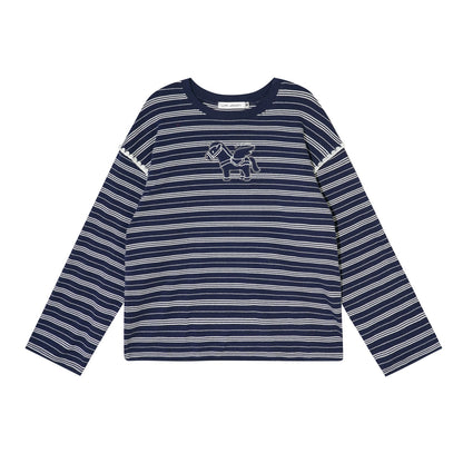 Contrast Stripe Crewneck Long-Sleeve T-Shirt