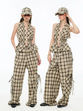 Gradient Plaid Wide-Leg Cargo Pants - CHINASQUAD