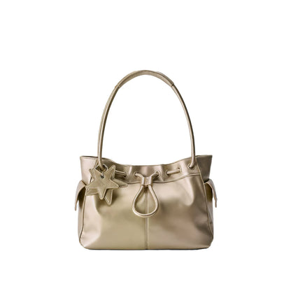 Pebbled Leather Drawstring Cloud Shoulder Bag ECODAY