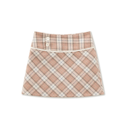 Pink Plaid Wool Mini Skirt