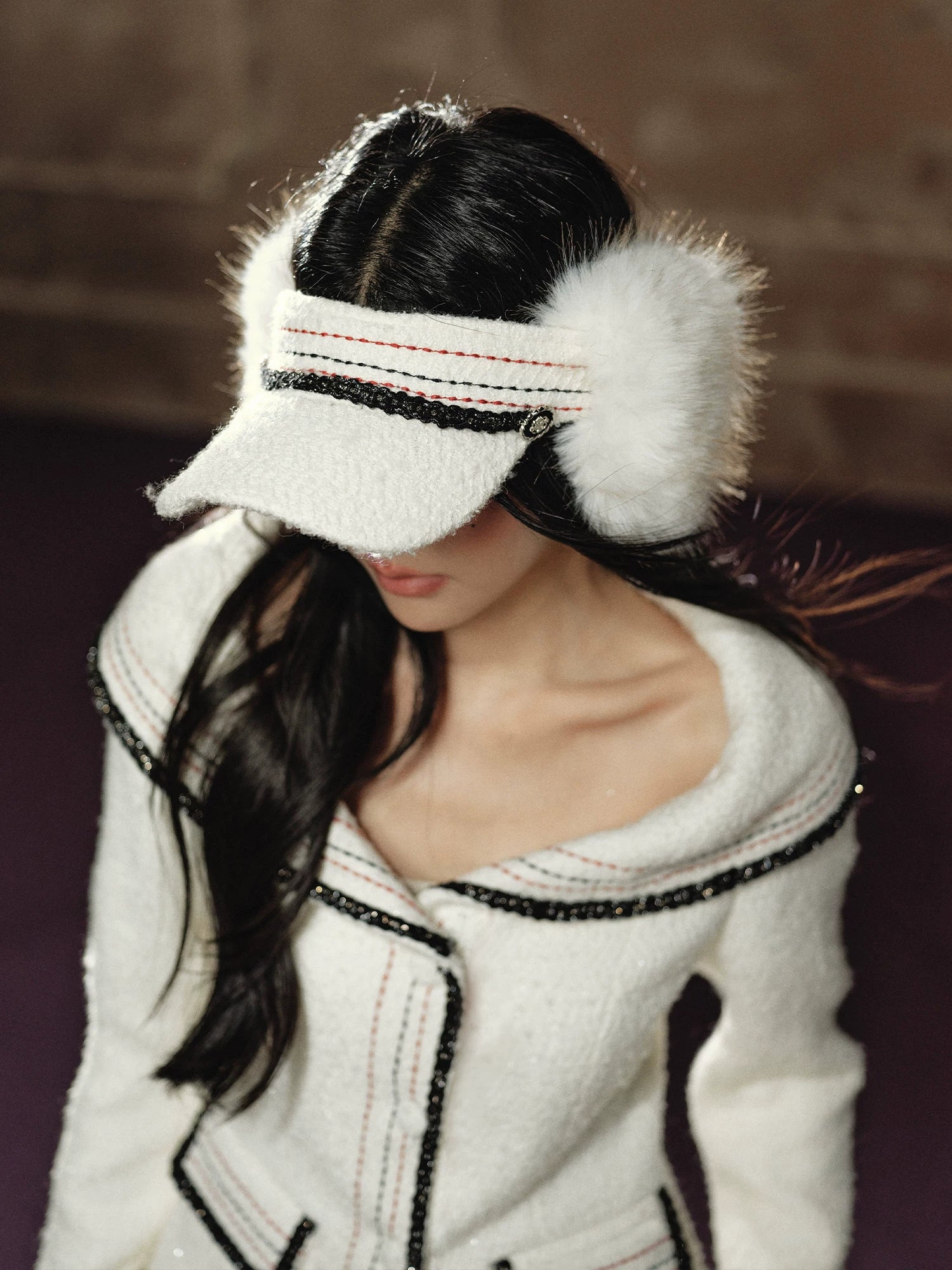 Oversized-Collar Jacket &amp; A-Line Mini Skirt Set