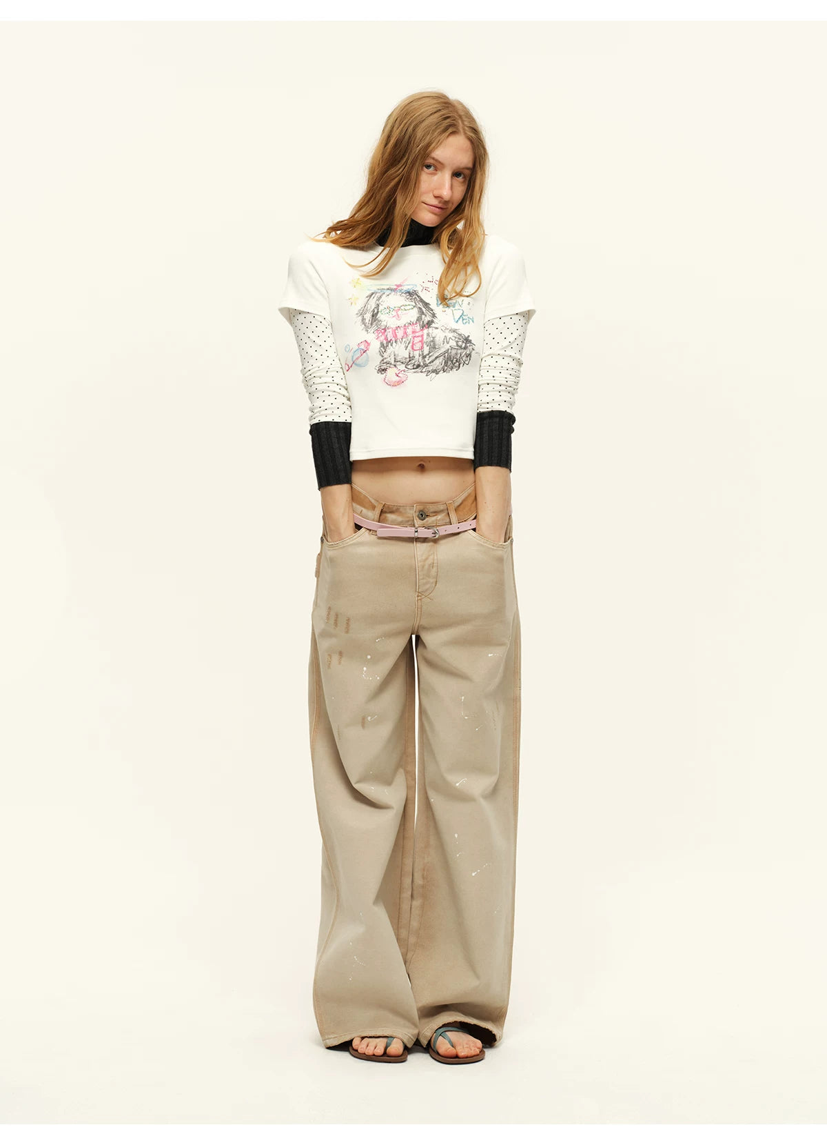 Washed Wide-Leg Denim Pants