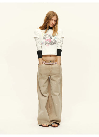 Washed Wide-Leg Denim Pants