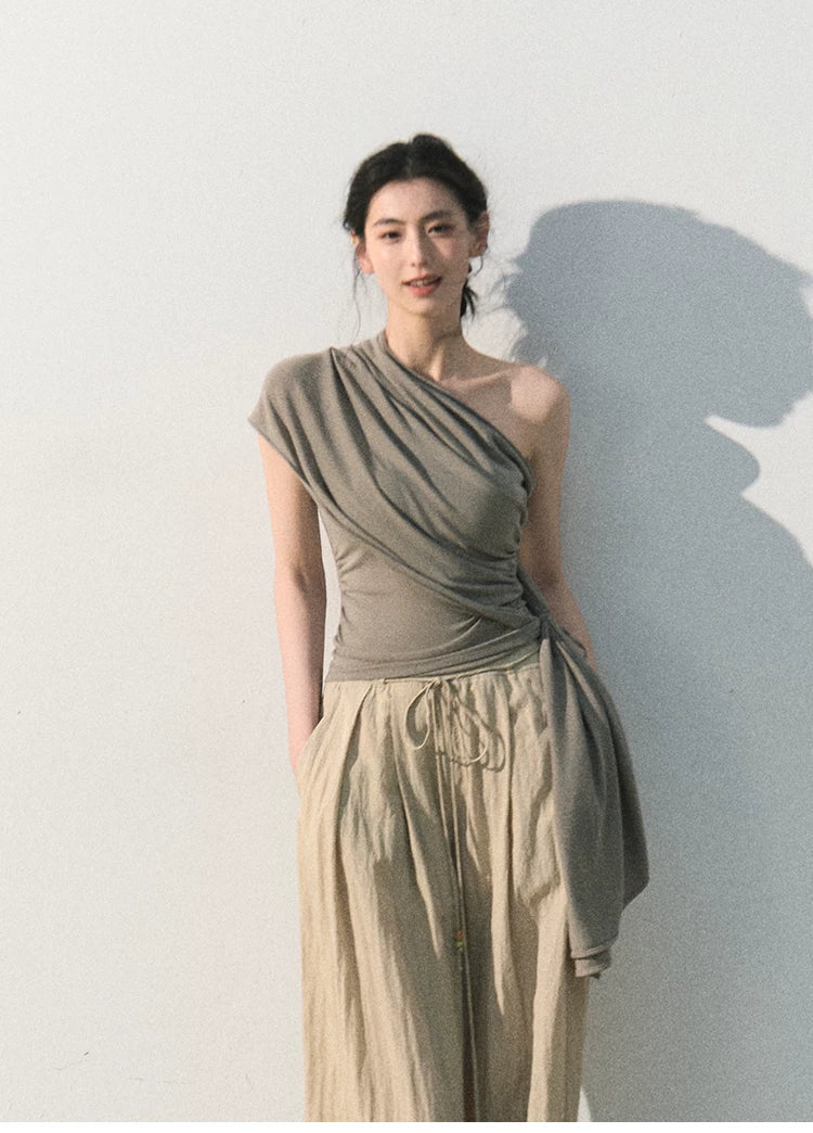 White Jade Asymmetric Draped T-Shirt